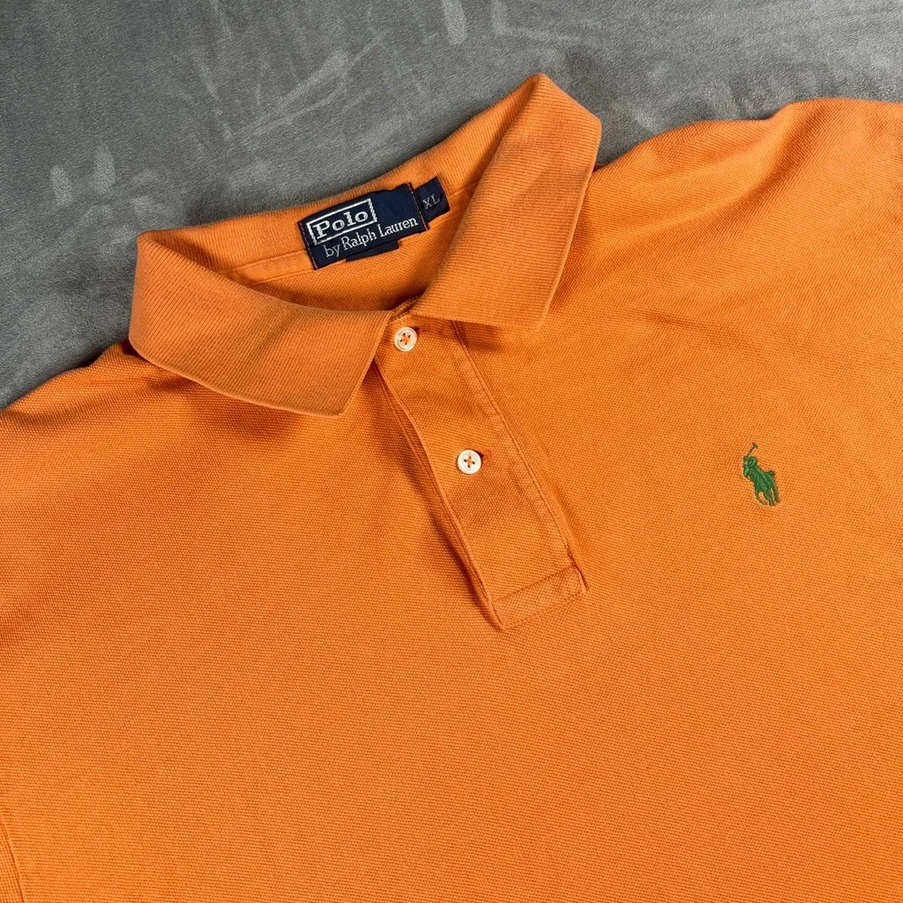 Polo Ralph Lauren Mens XL Orange Short Sleeve Pique Polo Green Pony Logo